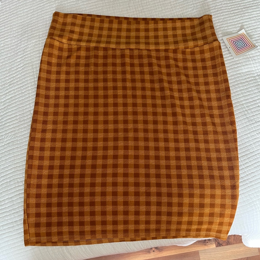 LuLaRoe Brown Plaid “Cassie” Pencil Skirt